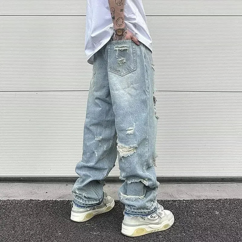 straight-leg jeans ripped