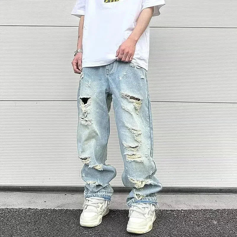 straight-leg jeans ripped